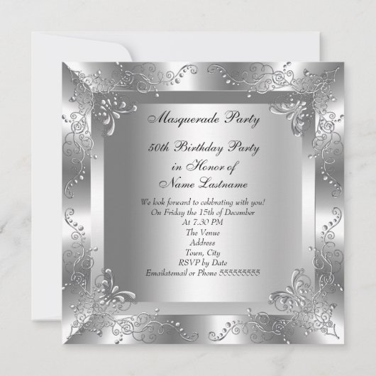 Masquerade Party Fabulous 50 Birthday Silver 2 Kaart (Achterkant)