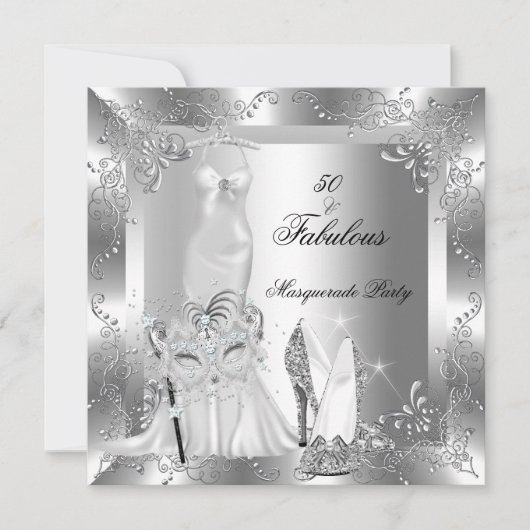 Masquerade Party Fabulous 50 Birthday Silver 2 Kaart (Voorkant)