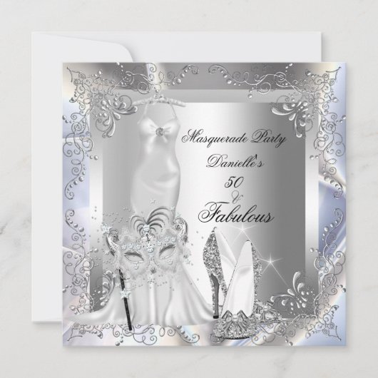 Masquerade Party Fabulous 50 Birthday Silver Kaart (Voorkant)