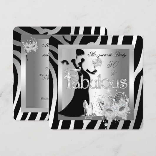 Masquerade Party Fabulous 50 Zebra Silver Black Kaart (Voorkant / Achterkant)