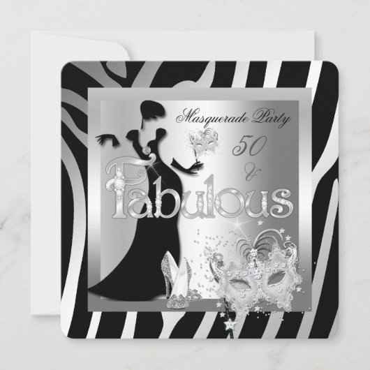 Masquerade Party Fabulous 50 Zebra Silver Black Kaart (Voorkant)