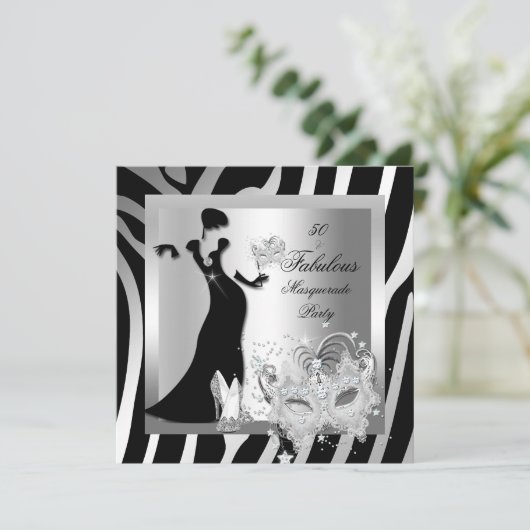 Masquerade Party Fabulous 50 Zebra Silver Kaart (Staand voorkant)