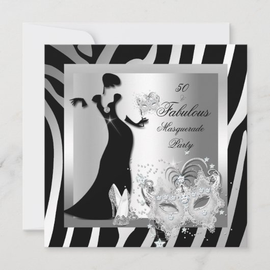 Masquerade Party Fabulous 50 Zebra Silver Kaart (Voorkant)