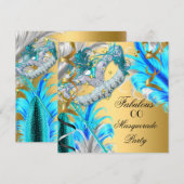 Masquerade Party Fabulous Birthday Blauwgroen Blue Kaart (Voorkant / Achterkant)