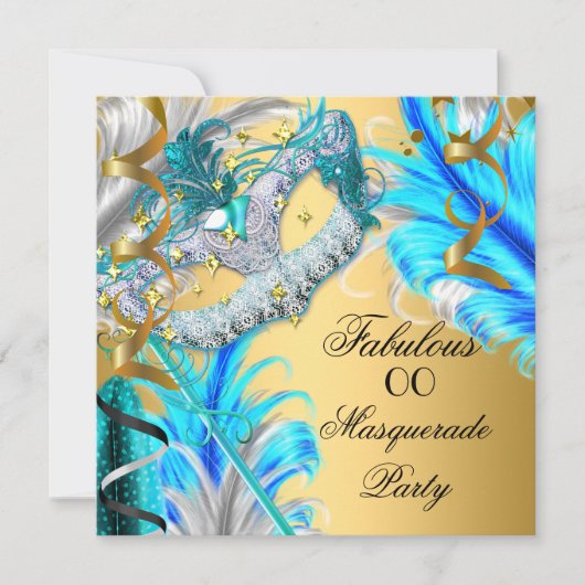 Masquerade Party Fabulous Birthday Blauwgroen Blue Kaart (Voorkant)