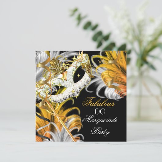 Masquerade Party Fabulous Birthday Gold Silver 2 Kaart (Staand voorkant)