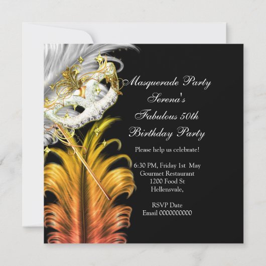 Masquerade Party Fabulous Birthday Gold Silver 2 Kaart (Achterkant)