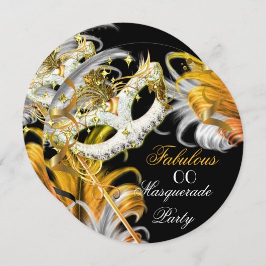 Masquerade Party Fabulous Birthday Gold Silver 2 Kaart (Voorkant / Achterkant)
