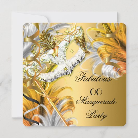 Masquerade Party Fabulous Birthday Gold Silver Kaart (Voorkant)