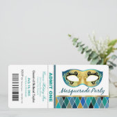 Masquerade Party geeft één kaartje toe | blauwgroe Kaart (Staand voorkant)