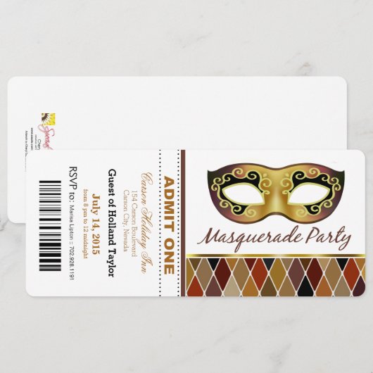 Masquerade Party geeft één kaartje toe | brons Kaart (Voorkant / Achterkant)