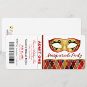 Masquerade Party geeft één kaartje toe | rood Kaart (Voorkant / Achterkant)