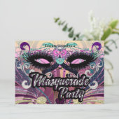 Masquerade Party Glam Wimpers Masker Uitnodiging (Staand voorkant)