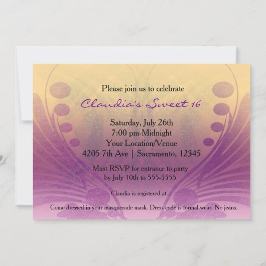 Masquerade Party Glam Wimpers Masker Uitnodiging (Achterkant)