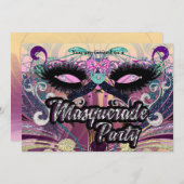 Masquerade Party Glam Wimpers Masker Uitnodiging (Voorkant / Achterkant)