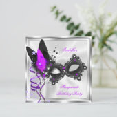 Masquerade Party Glitter Paars Silver Black Mask Kaart (Staand voorkant)