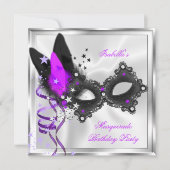 Masquerade Party Glitter Paars Silver Black Mask Kaart (Voorkant)