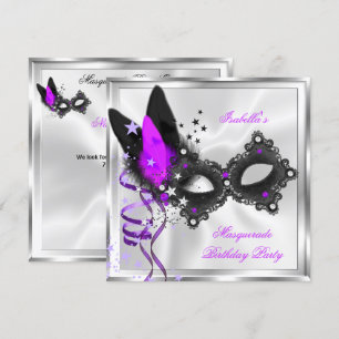 Masquerade Party Glitter Paars Silver Black Mask Kaart