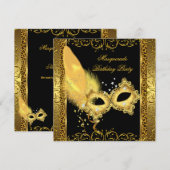 Masquerade Party Gold Black Leopard Mask Kaart (Voorkant / Achterkant)