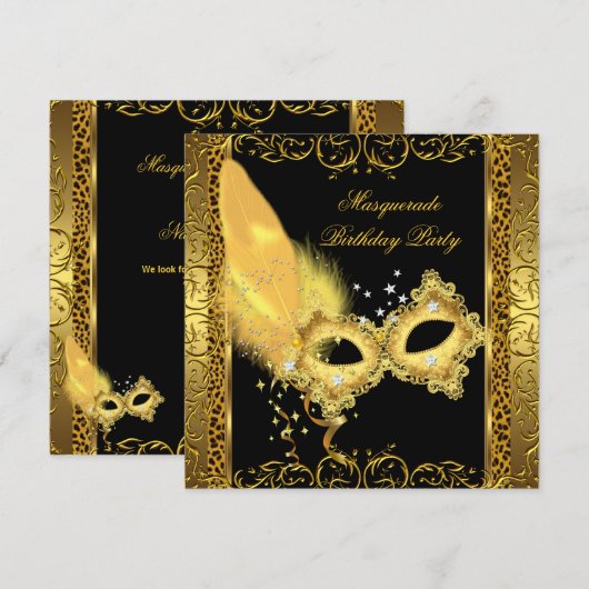 Masquerade Party Gold Black Leopard Mask Kaart (Voorkant / Achterkant)
