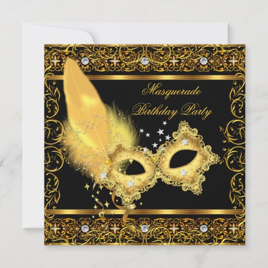 Masquerade Party Gold Black Yellow Masker 4 Kaart (Voorkant)