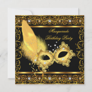 Masquerade Party Gold Black Yellow Masker 4 Kaart