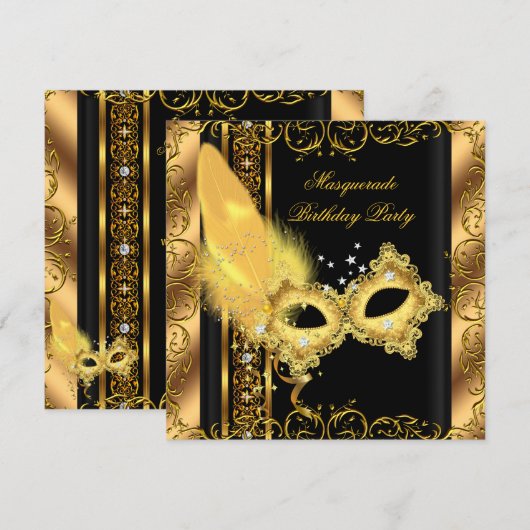 Masquerade Party Gold Black Yellow Masker 6 Kaart (Voorkant / Achterkant)