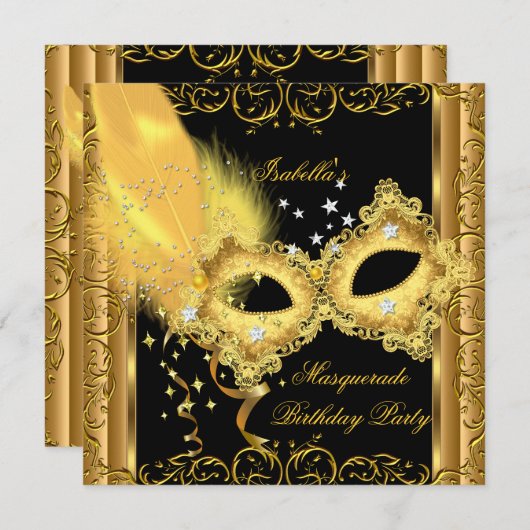 Masquerade Party Gold Black Yellow Masker Kaart (Voorkant / Achterkant)