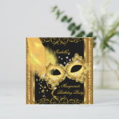 Masquerade Party Gold Black Yellow Masker Kaart (Staand voorkant)