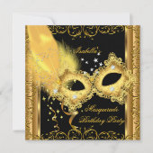 Masquerade Party Gold Black Yellow Masker Kaart (Voorkant)