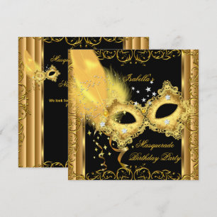 Masquerade Party Gold Black Yellow Masker Kaart