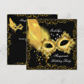 Masquerade Party Gold Black Yellow Masker Kaart (Voorkant / Achterkant)