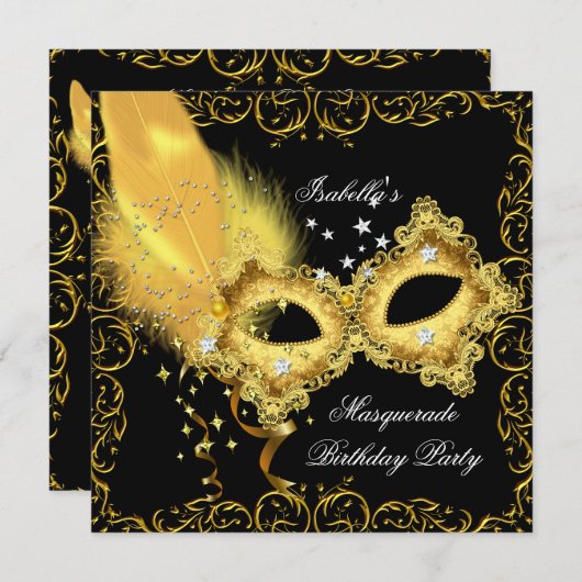 Masquerade Party Gold Black Yellow Masker Kaart (Voorkant / Achterkant)