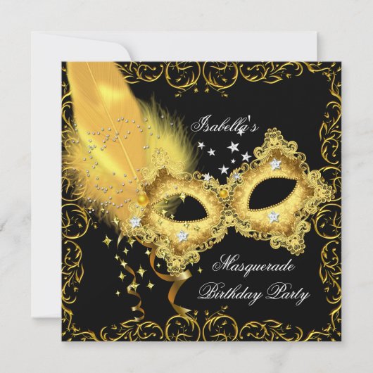 Masquerade Party Gold Black Yellow Masker Kaart (Voorkant)