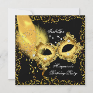 Masquerade Party Gold Black Yellow Masker Kaart