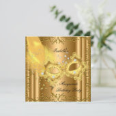 Masquerade Party Gold Bronze Yellow Masker Kaart (Staand voorkant)