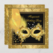 Masquerade Party Gold Damask Black Yellow Masker 2 Kaart (Voorkant / Achterkant)