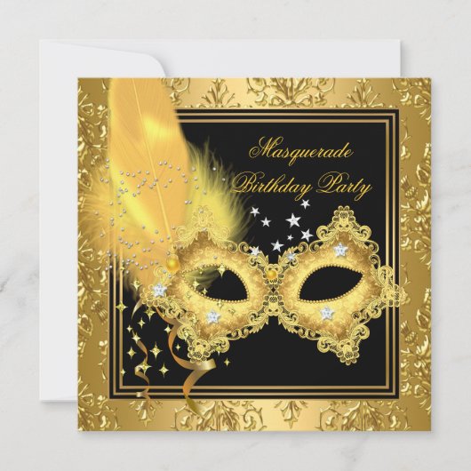 Masquerade Party Gold Damask Black Yellow Masker 2 Kaart (Voorkant)