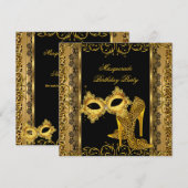 Masquerade Party Gold Leopard Masker High Heels 2 Kaart (Voorkant / Achterkant)