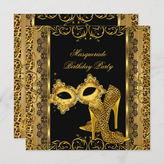 Masquerade Party Gold Leopard Masker High Heels 2 Kaart (Voorkant / Achterkant)