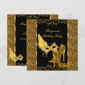 Masquerade Party Gold Leopard Masker High Hiel Sho Kaart (Voorkant / Achterkant)