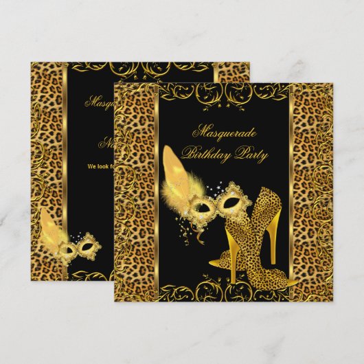 Masquerade Party Gold Leopard Masker High Hiel Sho Kaart (Voorkant / Achterkant)