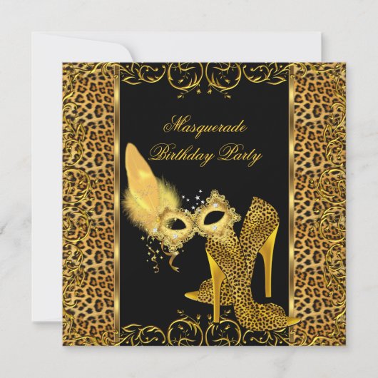 Masquerade Party Gold Leopard Masker High Hiel Sho Kaart (Voorkant)