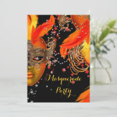 Masquerade Party Gold Yellow Oranje Black maskers Kaart (Staand voorkant)