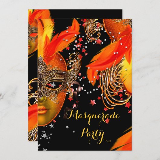 Masquerade Party Gold Yellow Oranje Black maskers Kaart (Voorkant / Achterkant)