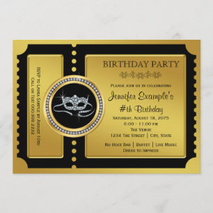 Masquerade Party Golden Ticket Birthday Party Kaart