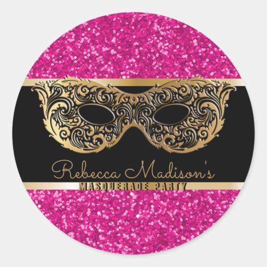 Masquerade Party Goud Roze Glitter Verjaardag Ronde Sticker (Voorkant)