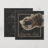 Masquerade Party Invitation - Bronze, goud en zwar Kaart (Voorkant / Achterkant)