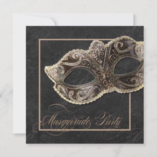 Masquerade Party Invitation - Bronze, goud en zwar Kaart (Voorkant)