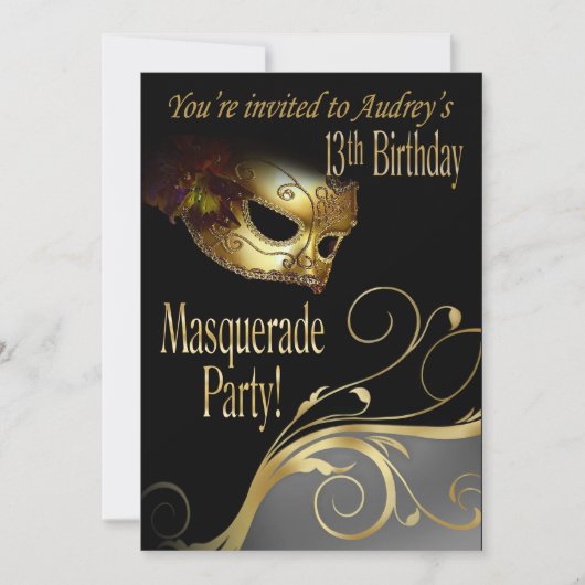 Masquerade Party Invitation for Audrey Kaart (Voorkant)